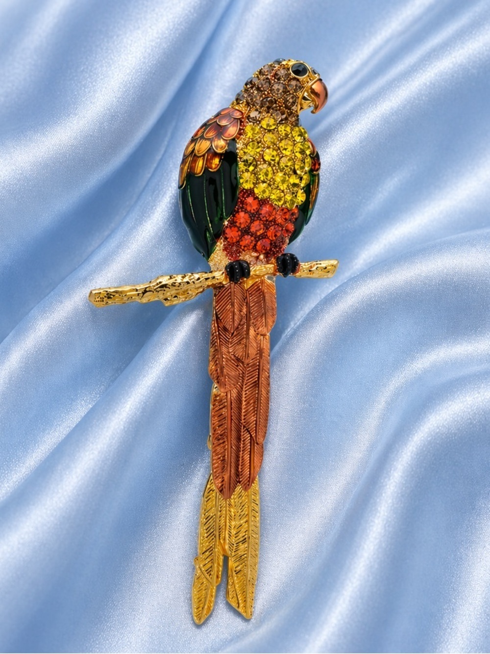 Luxury Parrot Gold Colorful Crystal Brooch